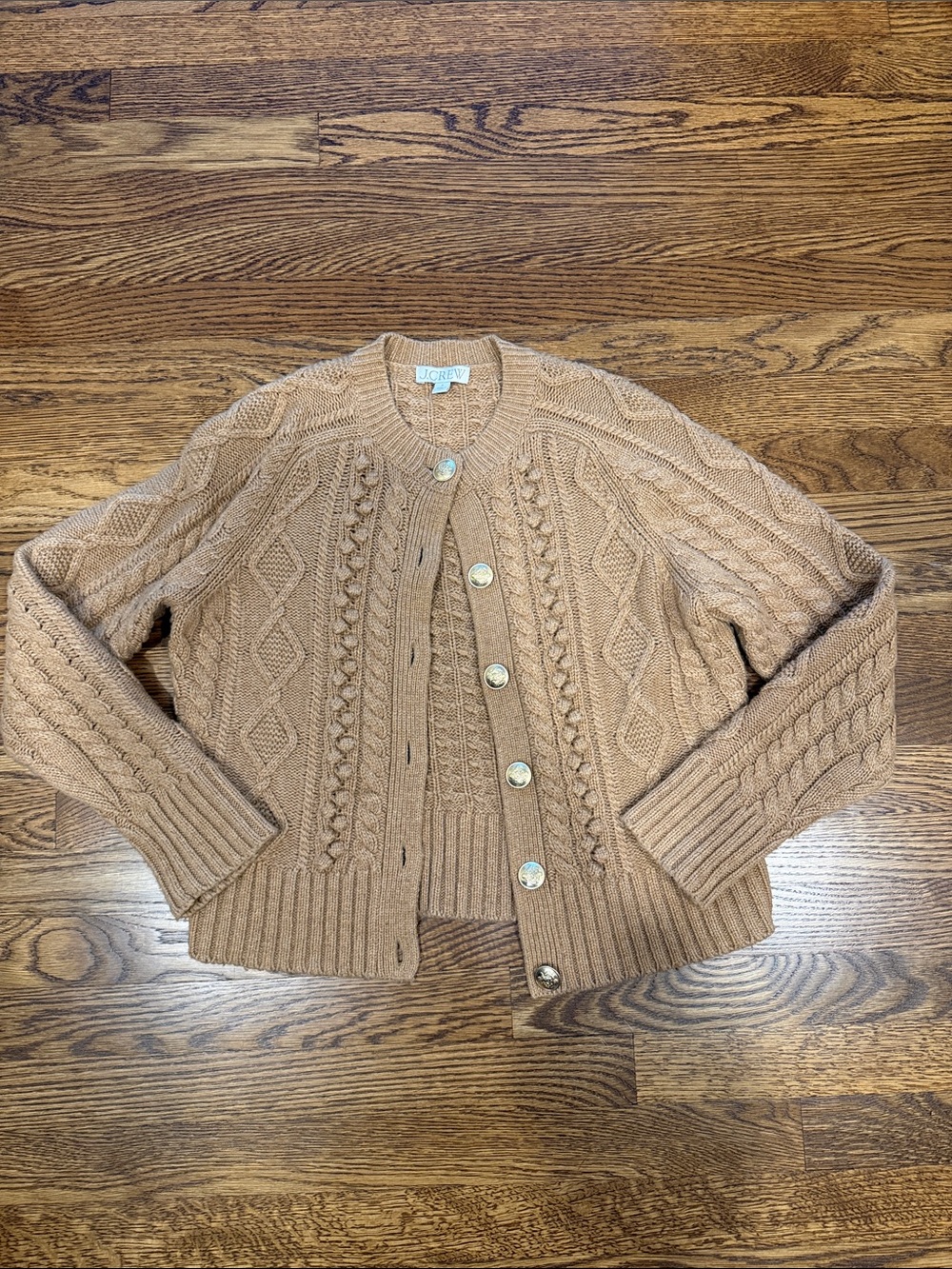 J Crew size small chunky cable size small cardigan - caramel color